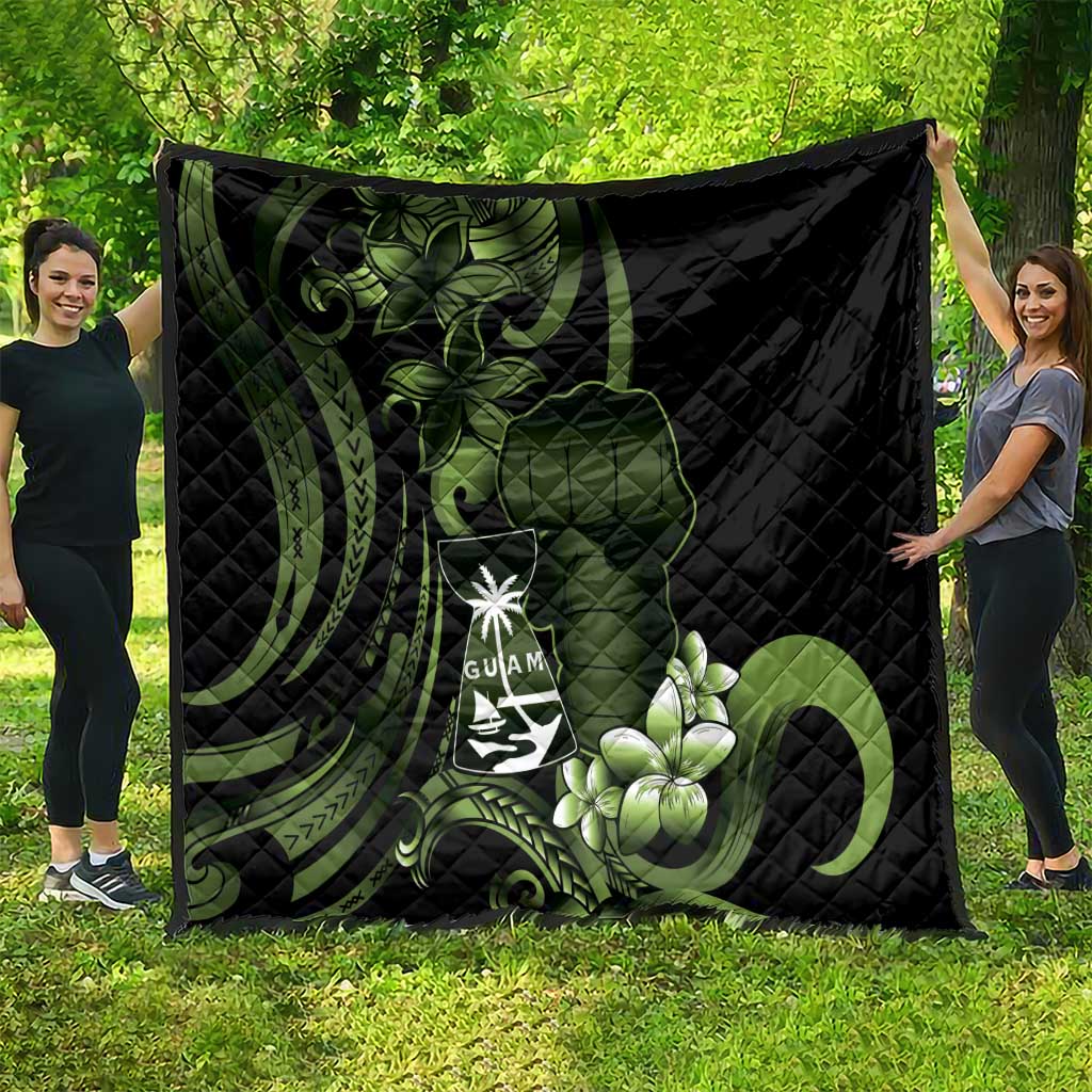 Green Hafa Adai Guam Quilt Chamorro Latte Stone Hand With Plumeria LT14 - Polynesian Pride