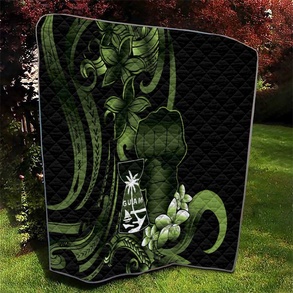 Green Hafa Adai Guam Quilt Chamorro Latte Stone Hand With Plumeria LT14 - Polynesian Pride