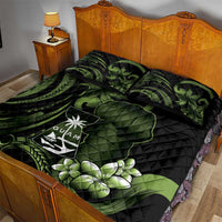 Green Hafa Adai Guam Quilt Bed Set Chamorro Latte Stone Hand With Plumeria LT14 - Polynesian Pride