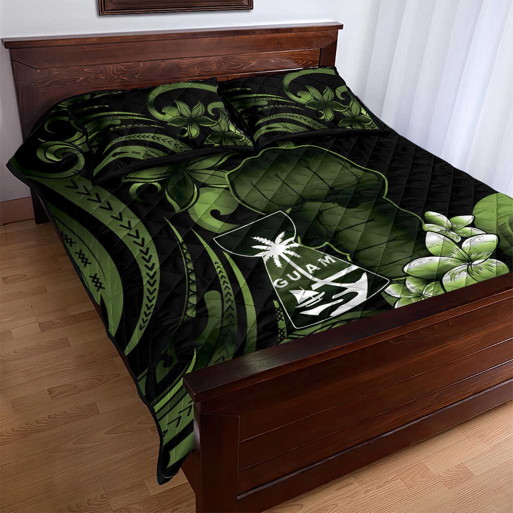 Green Hafa Adai Guam Quilt Bed Set Chamorro Latte Stone Hand With Plumeria LT14 - Polynesian Pride