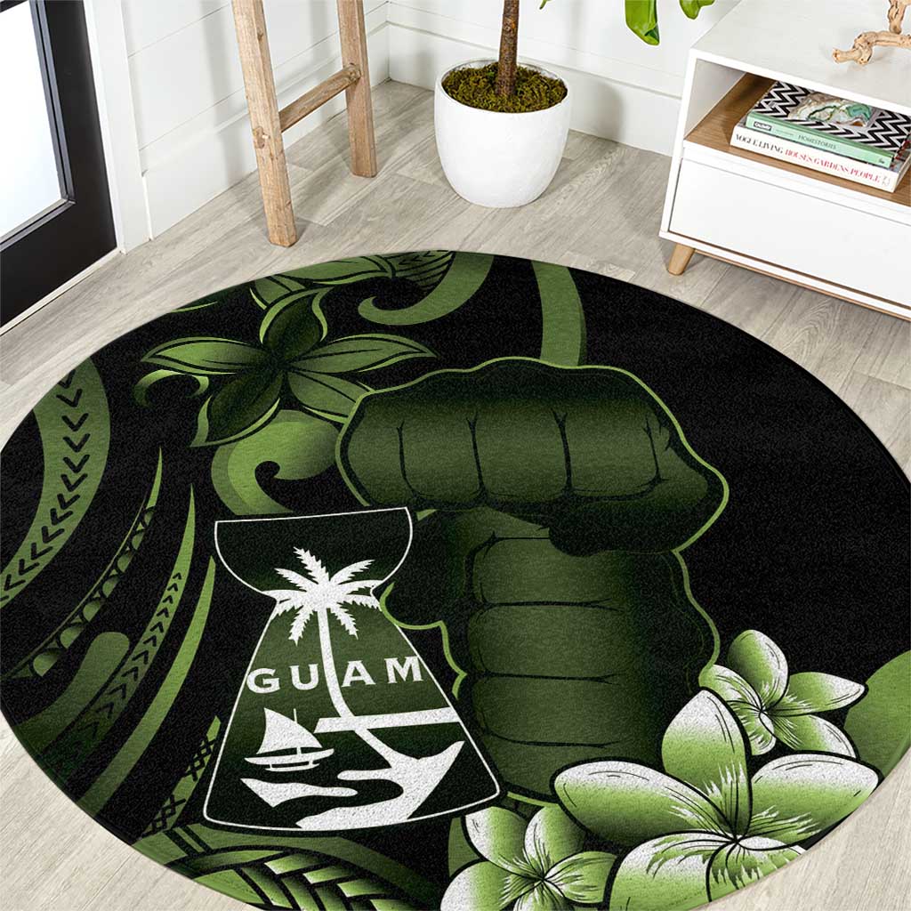 Green Hafa Adai Guam Round Carpet Chamorro Latte Stone Hand With Plumeria LT14 Green - Polynesian Pride