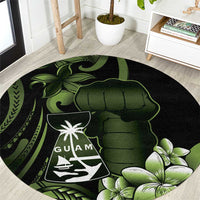 Green Hafa Adai Guam Round Carpet Chamorro Latte Stone Hand With Plumeria LT14 Green - Polynesian Pride