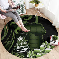 Green Hafa Adai Guam Round Carpet Chamorro Latte Stone Hand With Plumeria LT14 - Polynesian Pride