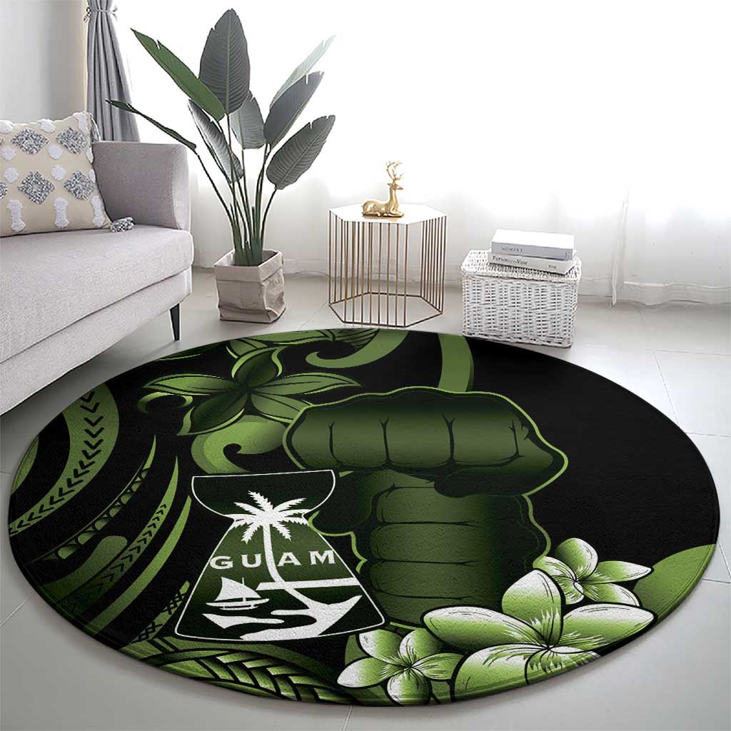 Green Hafa Adai Guam Round Carpet Chamorro Latte Stone Hand With Plumeria LT14 - Polynesian Pride