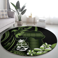Green Hafa Adai Guam Round Carpet Chamorro Latte Stone Hand With Plumeria LT14 - Polynesian Pride