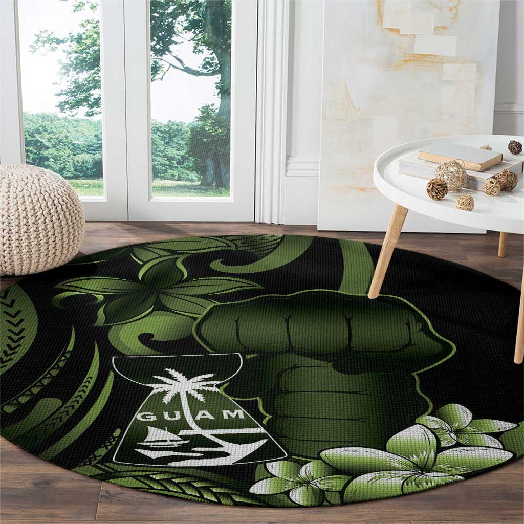 Green Hafa Adai Guam Round Carpet Chamorro Latte Stone Hand With Plumeria LT14 - Polynesian Pride