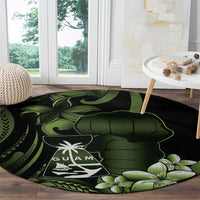 Green Hafa Adai Guam Round Carpet Chamorro Latte Stone Hand With Plumeria LT14 - Polynesian Pride