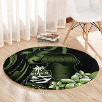 Green Hafa Adai Guam Round Carpet Chamorro Latte Stone Hand With Plumeria LT14 - Polynesian Pride