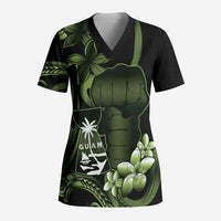Green Hafa Adai Guam Scrub Top Chamorro Latte Stone Hand With Plumeria LT14 Adult Green - Polynesian Pride