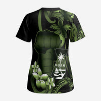 Green Hafa Adai Guam Scrub Top Chamorro Latte Stone Hand With Plumeria LT14 - Polynesian Pride