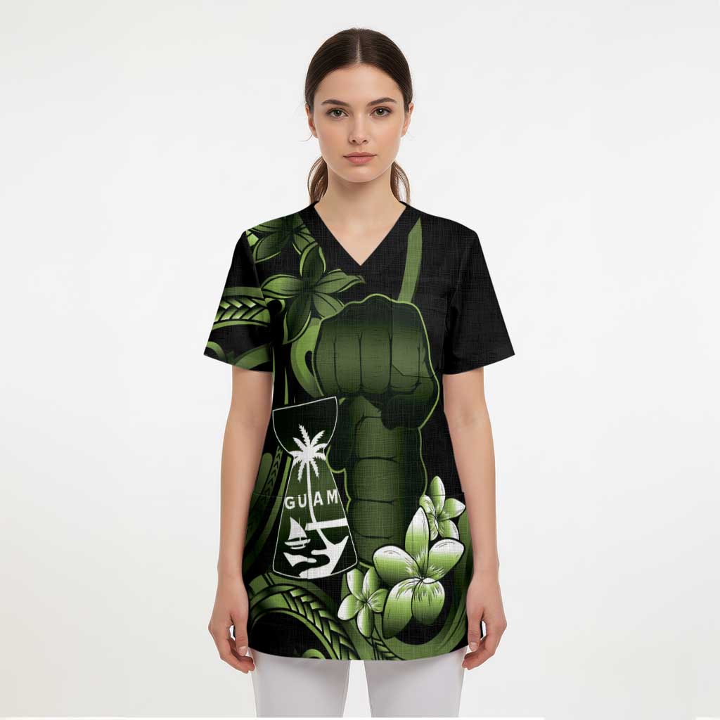 Green Hafa Adai Guam Scrub Top Chamorro Latte Stone Hand With Plumeria LT14 - Polynesian Pride