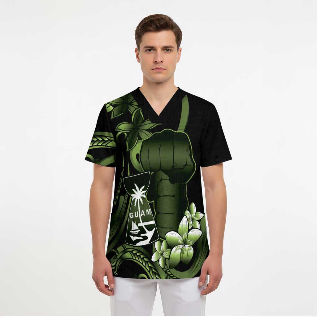 Green Hafa Adai Guam Scrub Top Chamorro Latte Stone Hand With Plumeria LT14 - Polynesian Pride