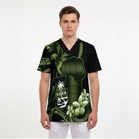 Green Hafa Adai Guam Scrub Top Chamorro Latte Stone Hand With Plumeria LT14 - Polynesian Pride