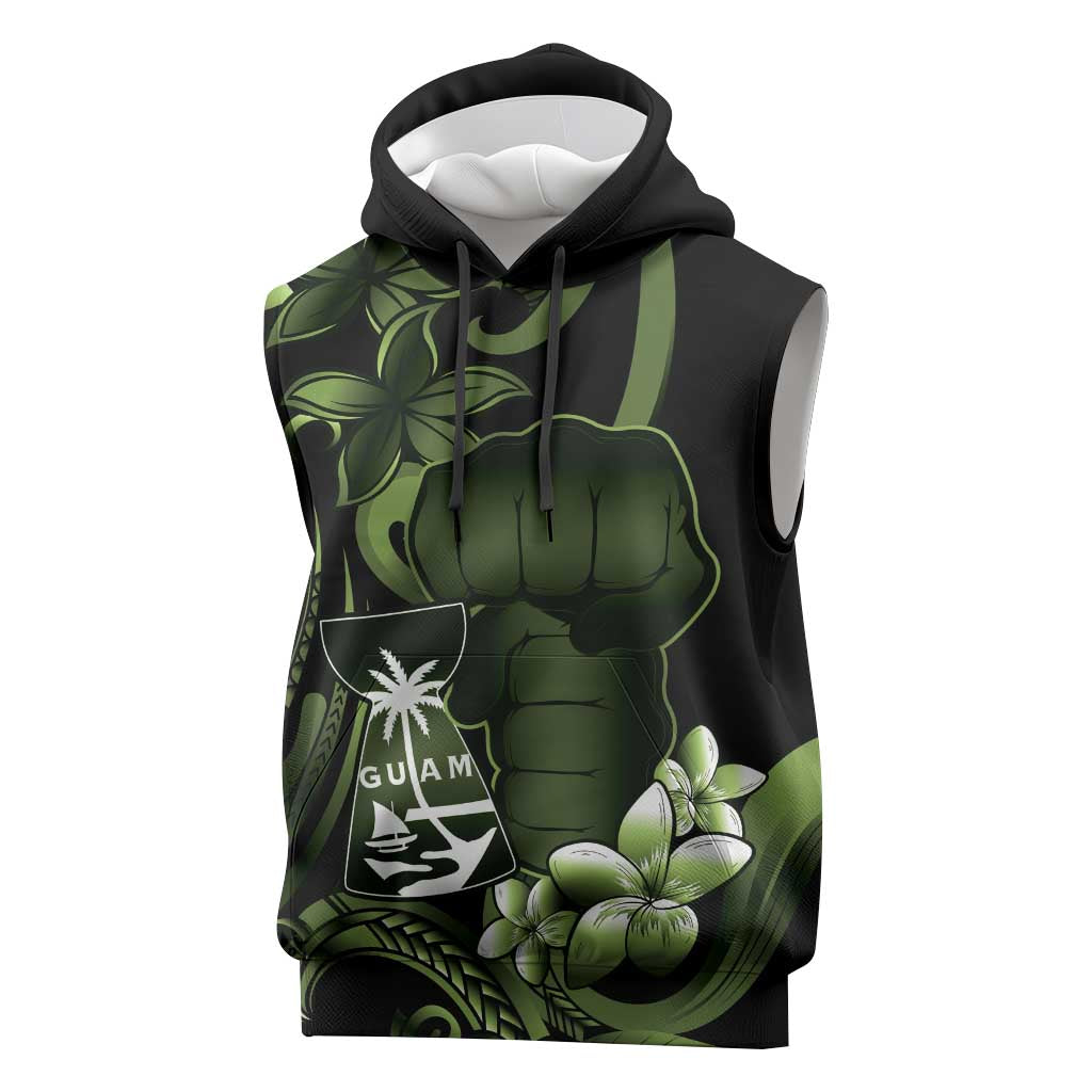 Green Hafa Adai Guam Sleeveless Hoodie Chamorro Latte Stone Hand With Plumeria LT14 Green - Polynesian Pride