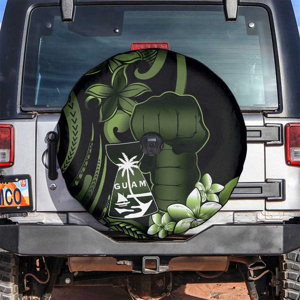 Green Hafa Adai Guam Spare Tire Cover Chamorro Latte Stone Hand With Plumeria LT14 Green - Polynesian Pride