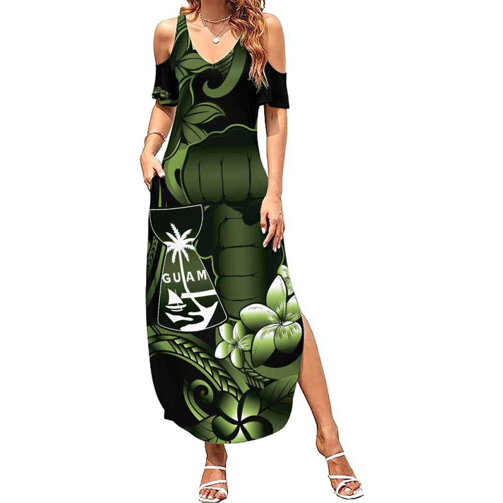 Green Hafa Adai Guam Summer Maxi Dress Chamorro Latte Stone Hand With Plumeria LT14 Women Green - Polynesian Pride