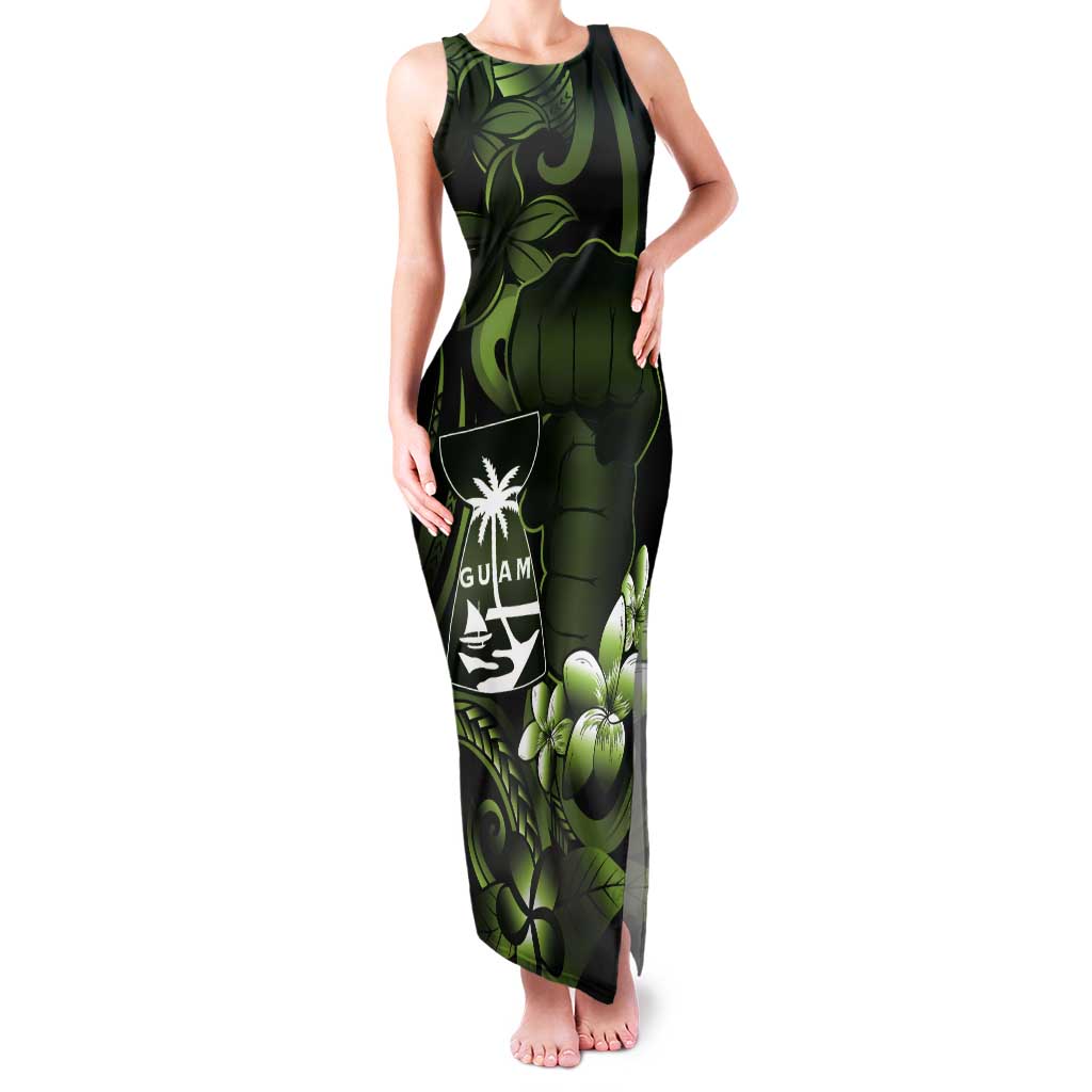 Green Hafa Adai Guam Tank Maxi Dress Chamorro Latte Stone Hand With Plumeria LT14 Women Green - Polynesian Pride