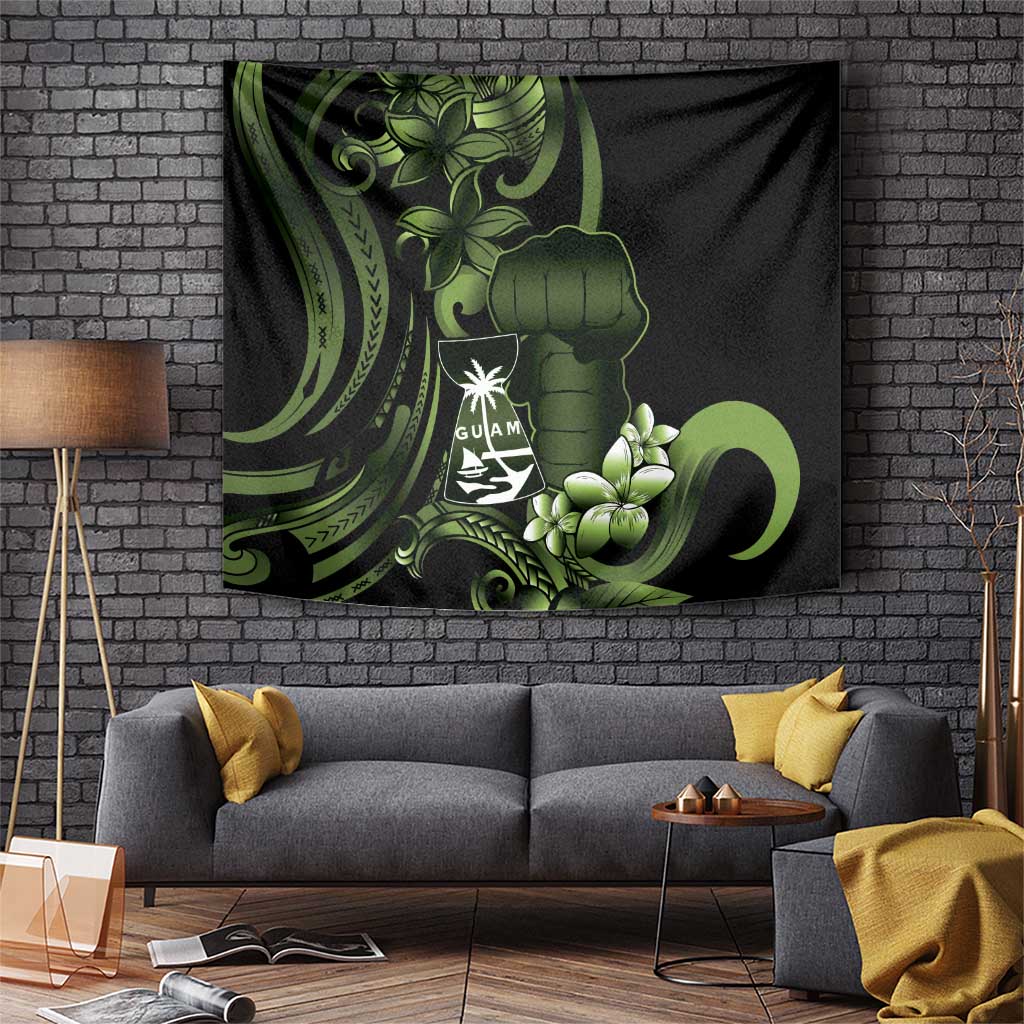 Green Hafa Adai Guam Tapestry Chamorro Latte Stone Hand With Plumeria LT14 Green - Polynesian Pride