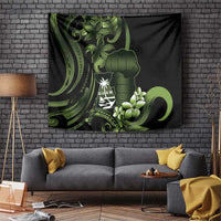 Green Hafa Adai Guam Tapestry Chamorro Latte Stone Hand With Plumeria LT14 Green - Polynesian Pride