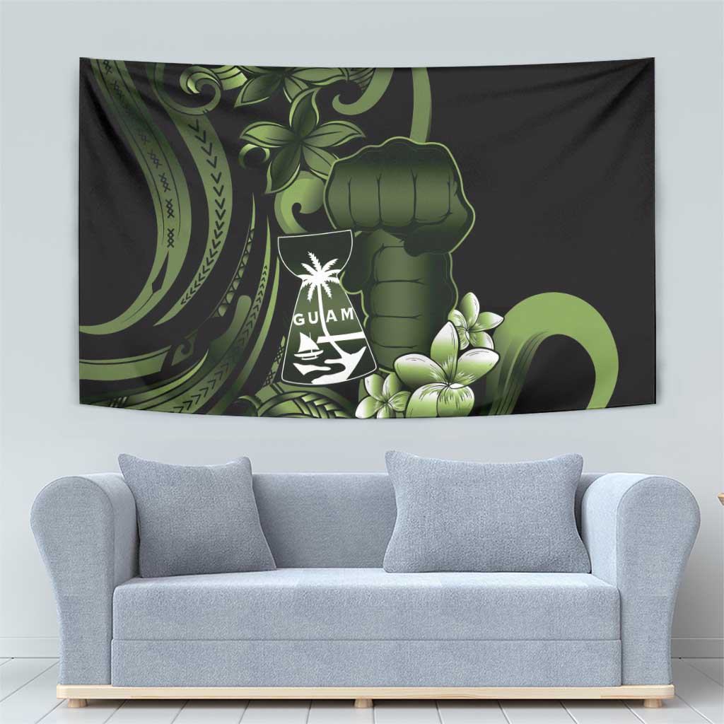 Green Hafa Adai Guam Tapestry Chamorro Latte Stone Hand With Plumeria LT14 - Polynesian Pride