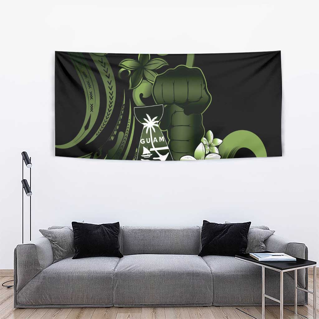 Green Hafa Adai Guam Tapestry Chamorro Latte Stone Hand With Plumeria LT14 - Polynesian Pride