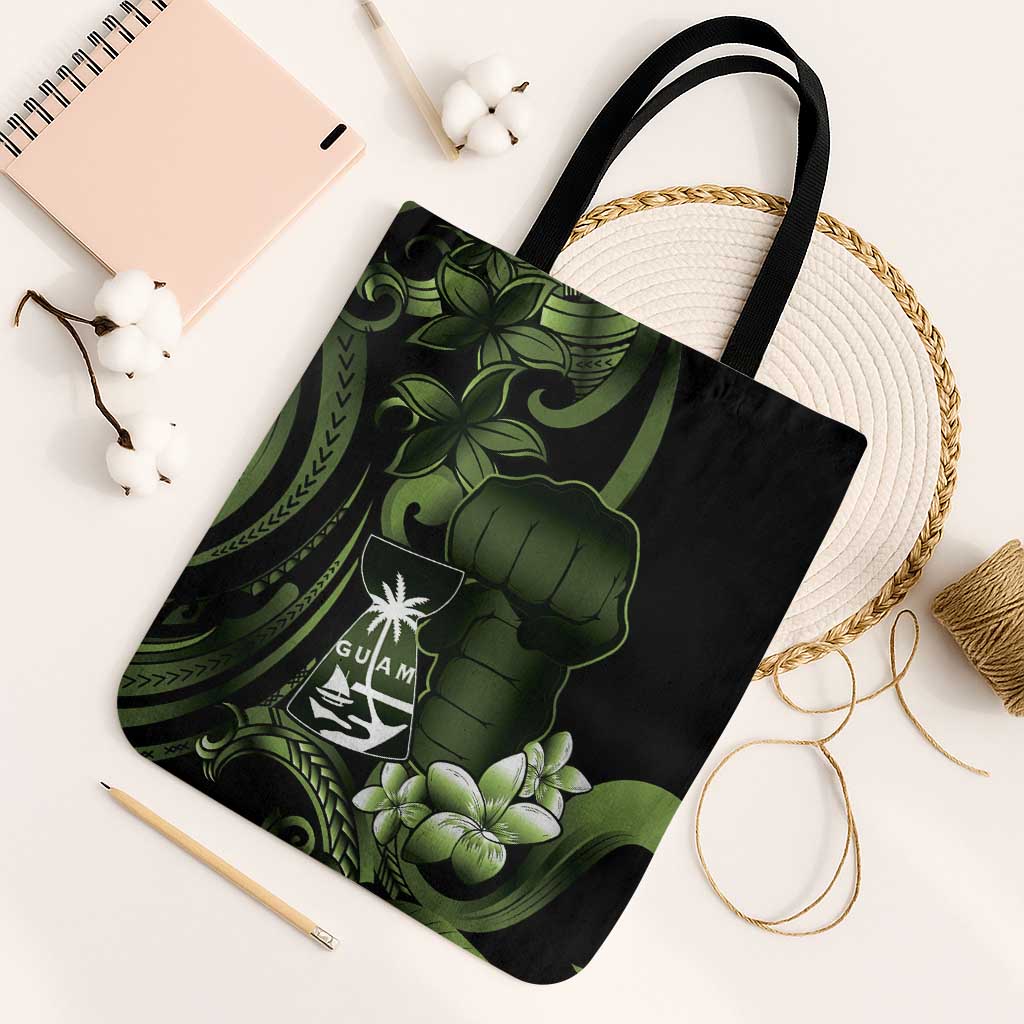 Green Hafa Adai Guam Tote Bag Chamorro Latte Stone Hand With Plumeria LT14 Black Strap One Size Green - Polynesian Pride