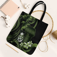 Green Hafa Adai Guam Tote Bag Chamorro Latte Stone Hand With Plumeria LT14 Black Strap One Size Green - Polynesian Pride