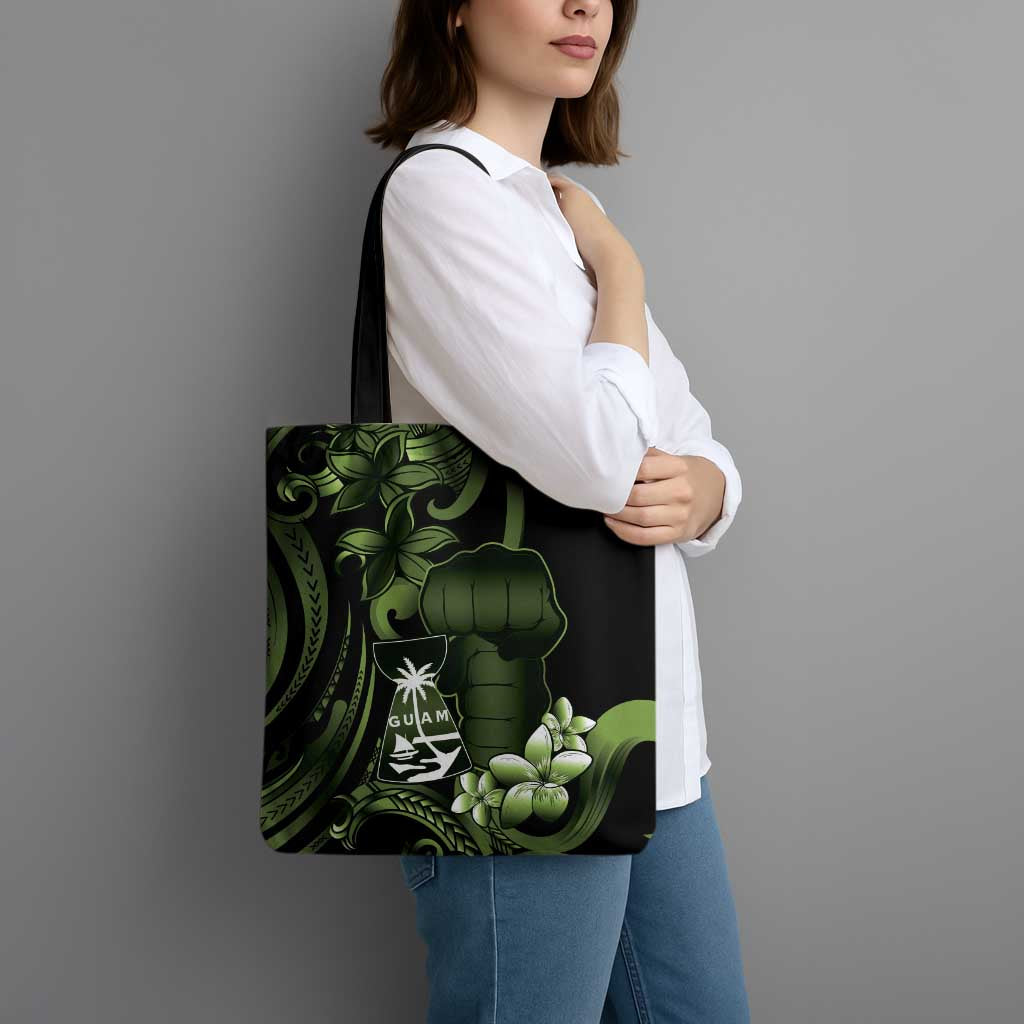 Green Hafa Adai Guam Tote Bag Chamorro Latte Stone Hand With Plumeria LT14 - Polynesian Pride