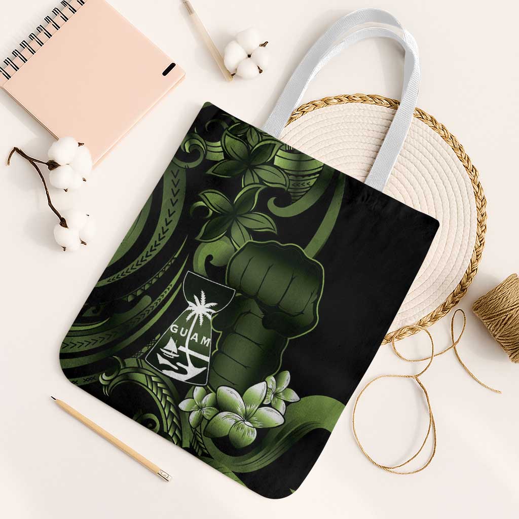 Green Hafa Adai Guam Tote Bag Chamorro Latte Stone Hand With Plumeria LT14 White Strap One Size Green - Polynesian Pride