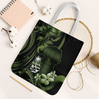 Green Hafa Adai Guam Tote Bag Chamorro Latte Stone Hand With Plumeria LT14 White Strap One Size Green - Polynesian Pride