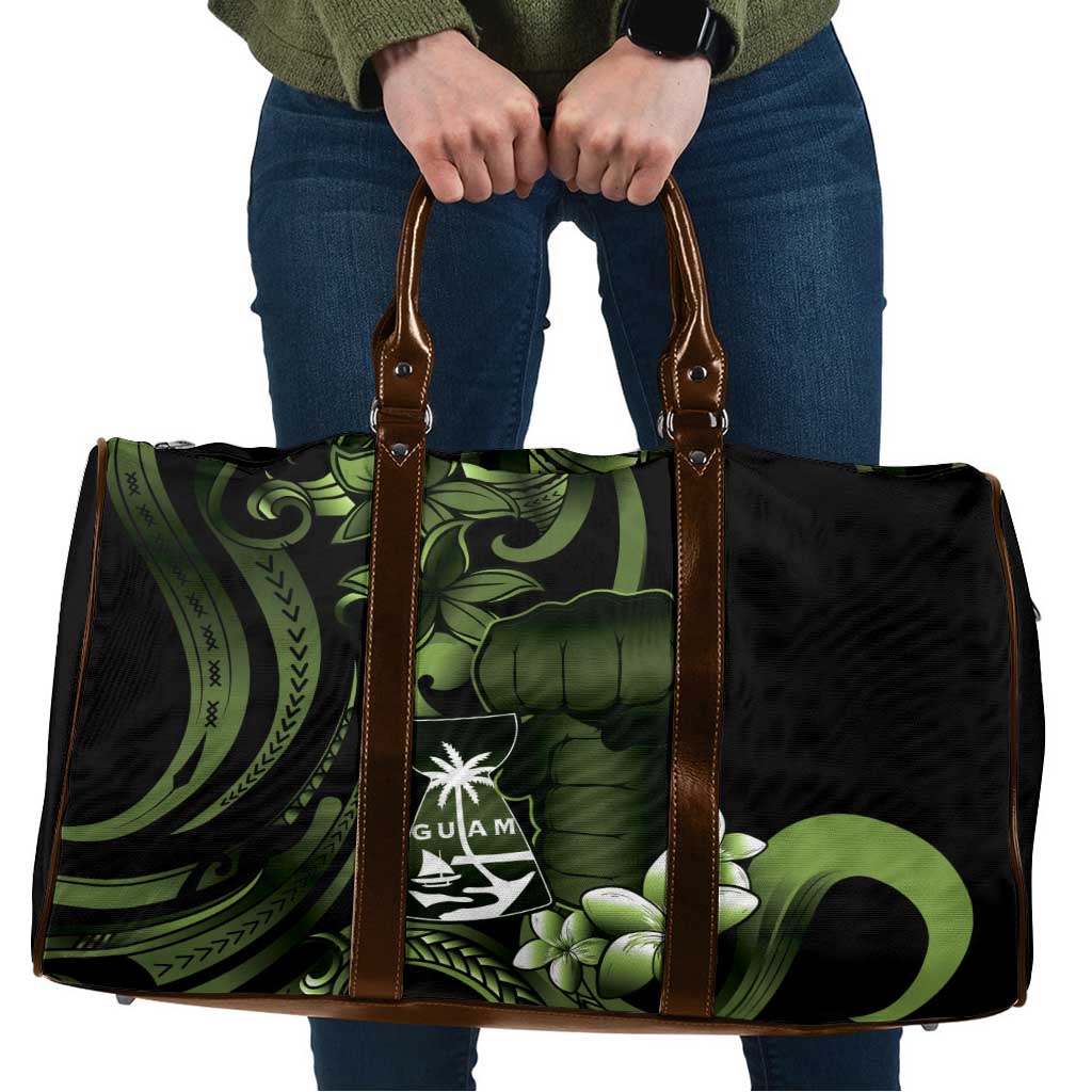 Green Hafa Adai Guam Travel Bag Chamorro Latte Stone Hand With Plumeria LT14 Green - Polynesian Pride