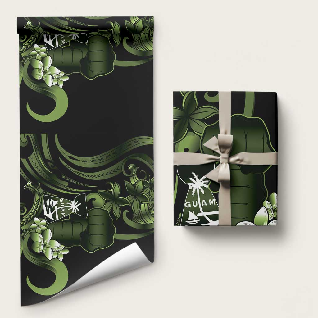 Green Hafa Adai Guam Wrapping Paper Chamorro Latte Stone Hand With Plumeria LT14 58" × 23" Green - Polynesian Pride