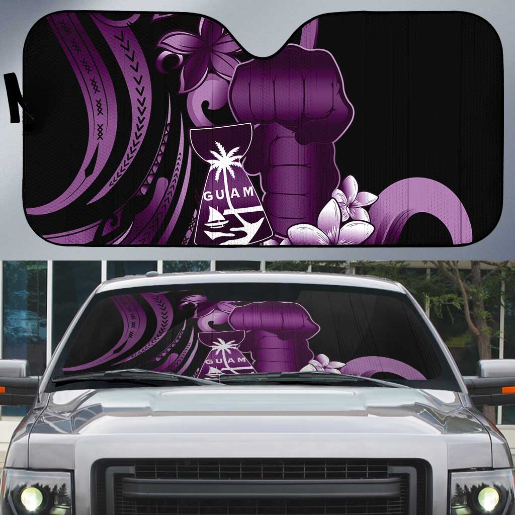 Purple Hafa Adai Guam Auto Sun Shade Chamorro Latte Stone Hand With Plumeria LT14 Purple - Polynesian Pride