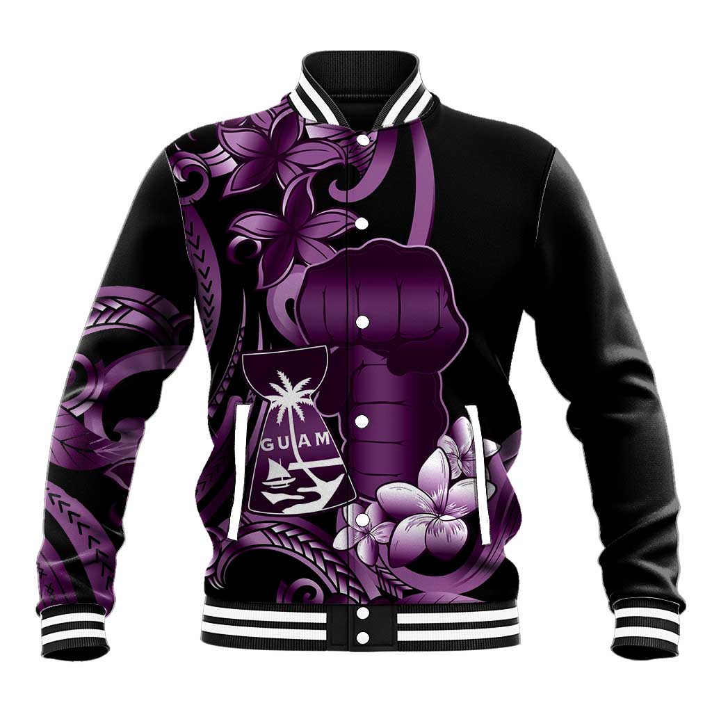 Purple Hafa Adai Guam Baseball Jacket Chamorro Latte Stone Hand With Plumeria LT14 Unisex Purple - Polynesian Pride
