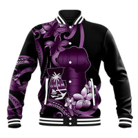 Purple Hafa Adai Guam Baseball Jacket Chamorro Latte Stone Hand With Plumeria LT14 Unisex Purple - Polynesian Pride