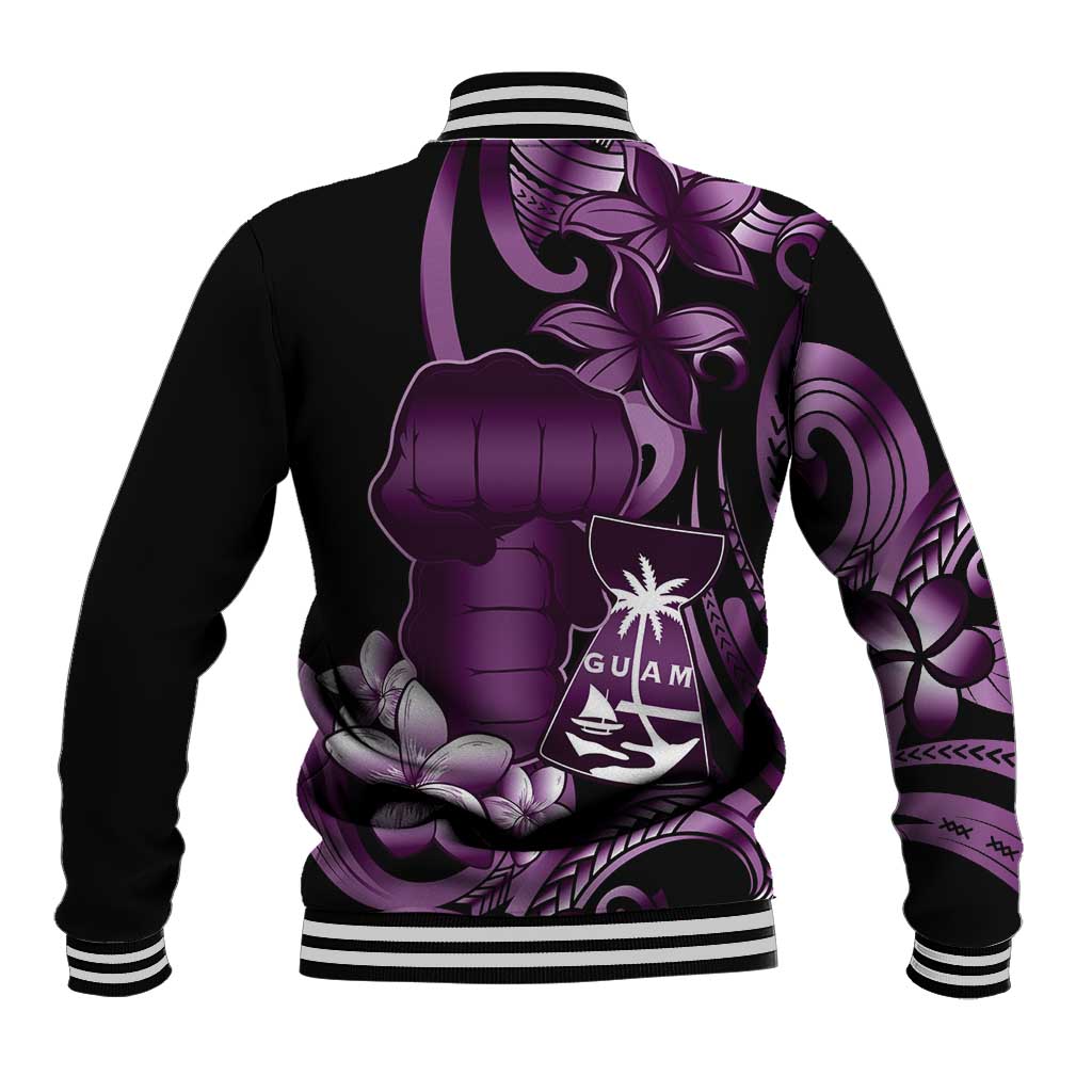 Purple Hafa Adai Guam Baseball Jacket Chamorro Latte Stone Hand With Plumeria LT14 - Polynesian Pride