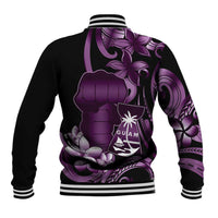 Purple Hafa Adai Guam Baseball Jacket Chamorro Latte Stone Hand With Plumeria LT14 - Polynesian Pride