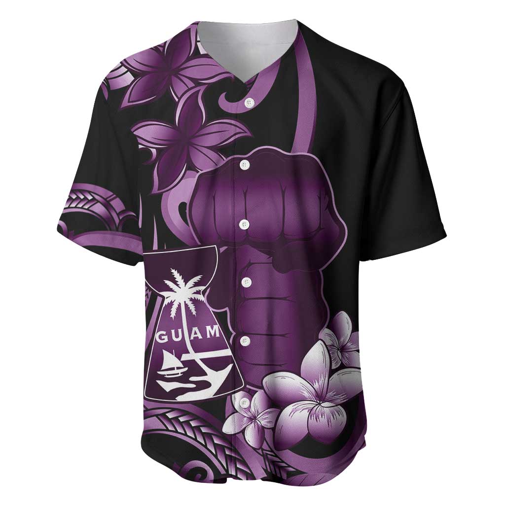 Purple Hafa Adai Guam Baseball Jersey Chamorro Latte Stone Hand With Plumeria LT14 Purple - Polynesian Pride