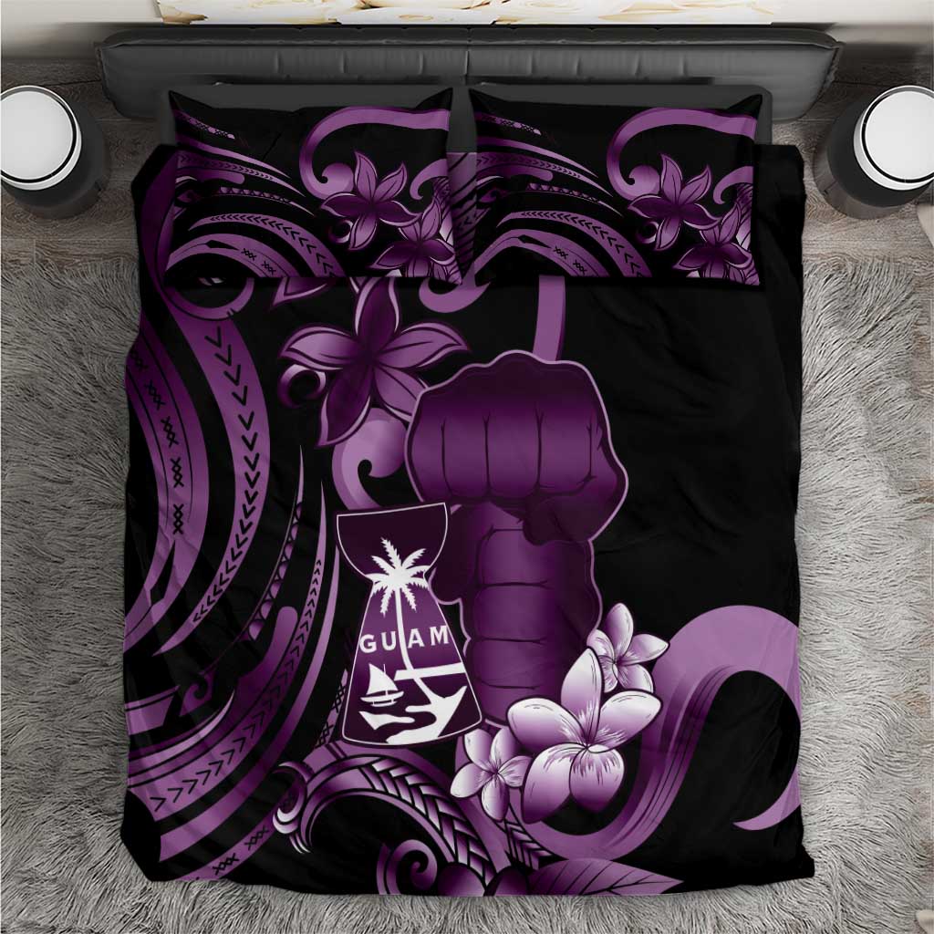 Purple Hafa Adai Guam Bedding Set Chamorro Latte Stone Hand With Plumeria LT14 Purple - Polynesian Pride