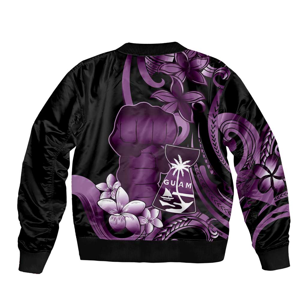 Purple Hafa Adai Guam Bomber Jacket Chamorro Latte Stone Hand With Plumeria LT14 - Polynesian Pride