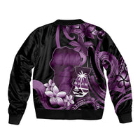 Purple Hafa Adai Guam Bomber Jacket Chamorro Latte Stone Hand With Plumeria LT14 - Polynesian Pride