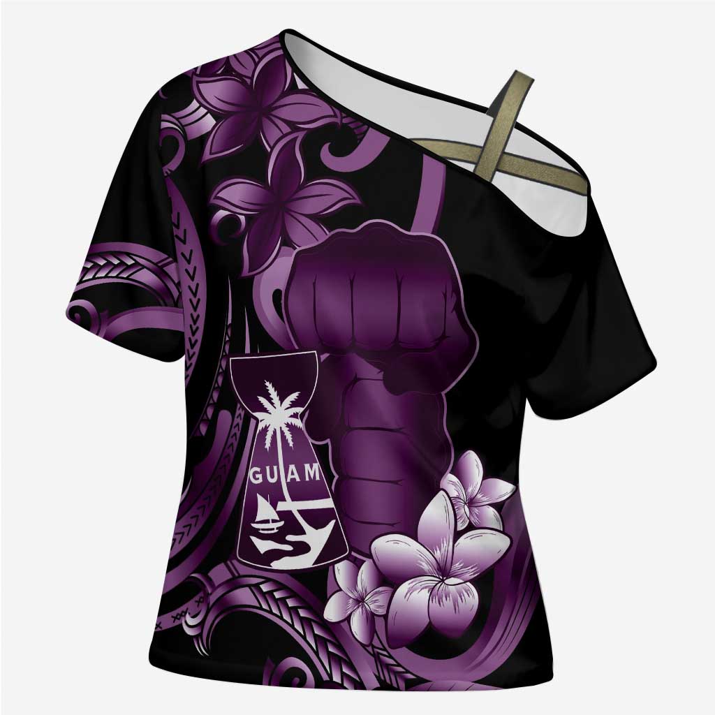 Purple Hafa Adai Guam Cross Shoulder Shirt Chamorro Latte Stone Hand With Plumeria LT14 Female Purple - Polynesian Pride
