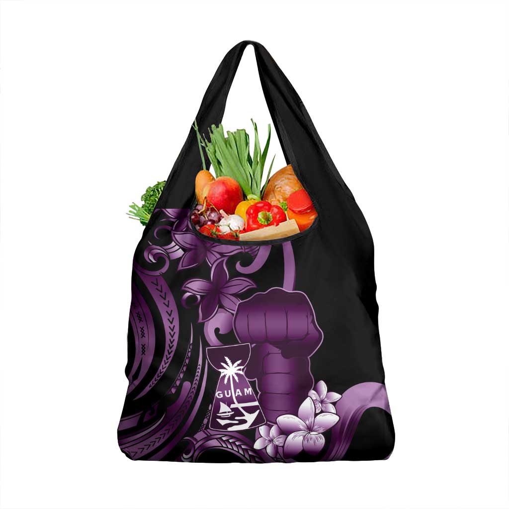 Purple Hafa Adai Guam Grocery Bag Chamorro Latte Stone Hand With Plumeria LT14 1-pack One Size Purple - Polynesian Pride