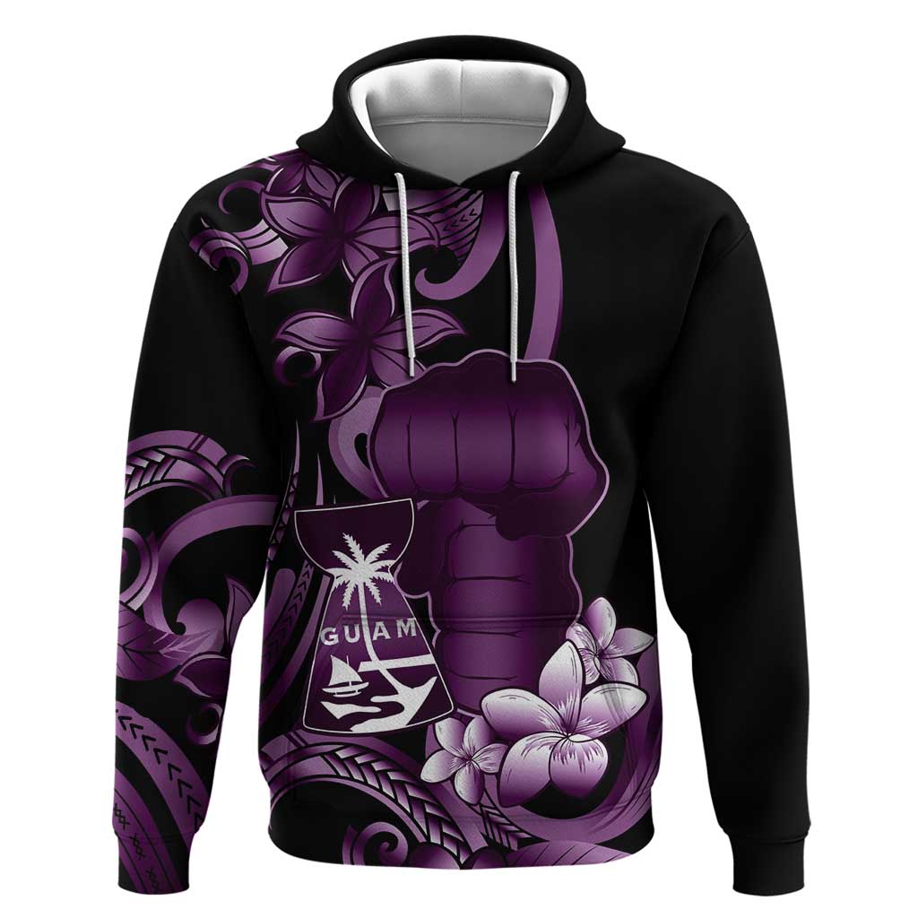 Purple Hafa Adai Guam Hoodie Chamorro Latte Stone Hand With Plumeria LT14 Pullover Hoodie Purple - Polynesian Pride