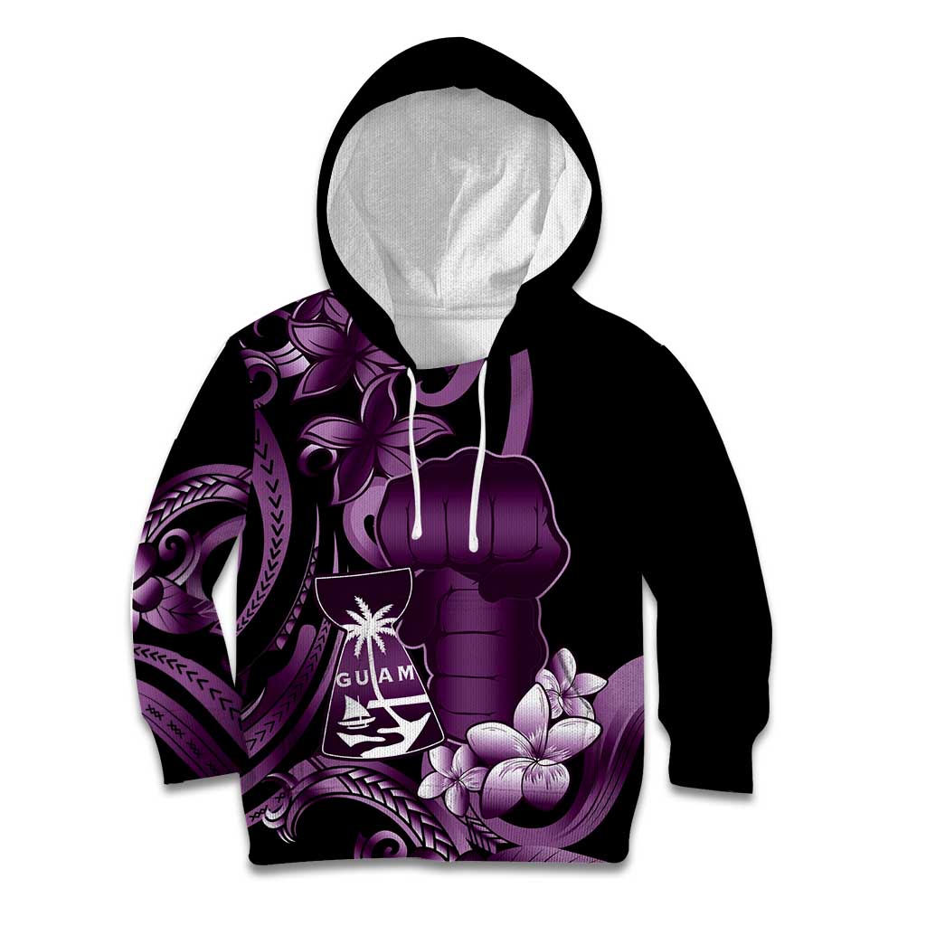 Purple Hafa Adai Guam Kid Hoodie Chamorro Latte Stone Hand With Plumeria LT14 Hoodie Purple - Polynesian Pride