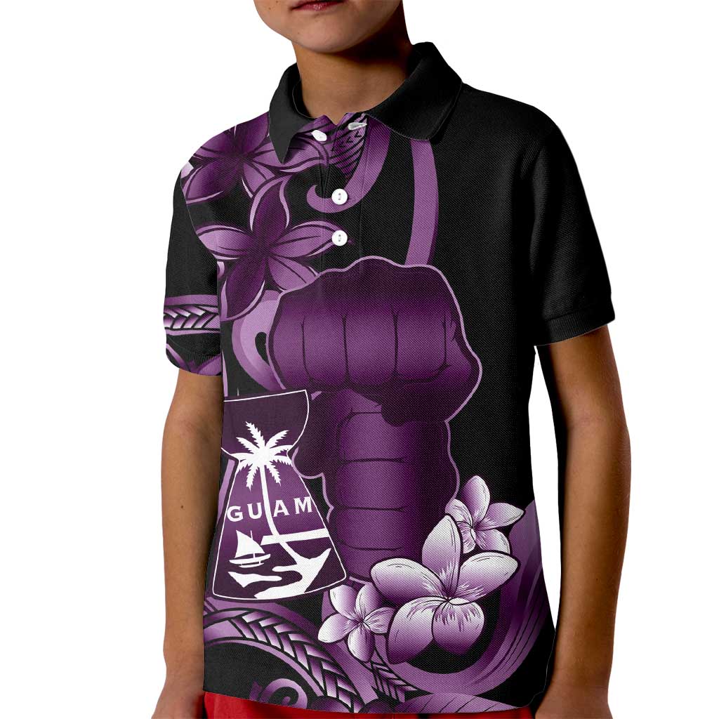 Purple Hafa Adai Guam Kid Polo Shirt Chamorro Latte Stone Hand With Plumeria LT14 Kid Purple - Polynesian Pride