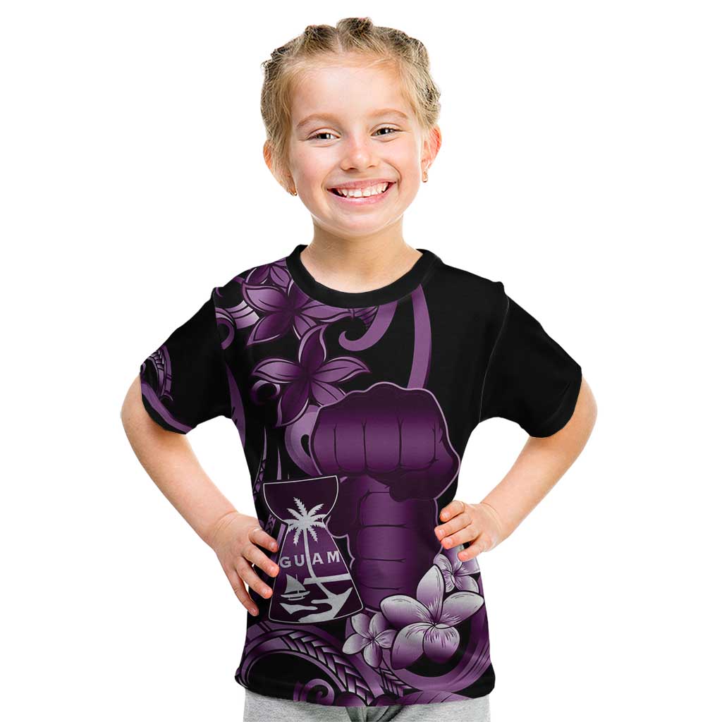 Purple Hafa Adai Guam Kid T Shirt Chamorro Latte Stone Hand With Plumeria LT14 Purple - Polynesian Pride