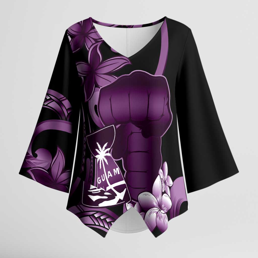 Purple Hafa Adai Guam Kimono Sleeve Blouse Chamorro Latte Stone Hand With Plumeria LT14 Female Purple - Polynesian Pride