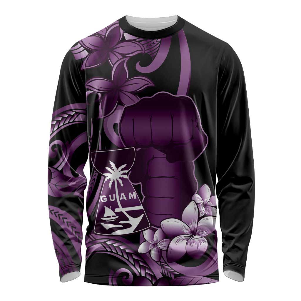 Purple Hafa Adai Guam Long Sleeve Shirt Chamorro Latte Stone Hand With Plumeria LT14 Unisex Purple - Polynesian Pride