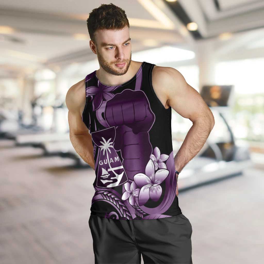 Purple Hafa Adai Guam Men Tank Top Chamorro Latte Stone Hand With Plumeria LT14 Purple - Polynesian Pride